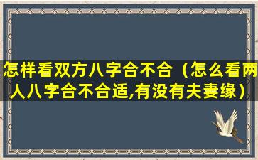 怎样看双方八字合不合（怎么看两人八字合不合适,有没有夫妻缘）