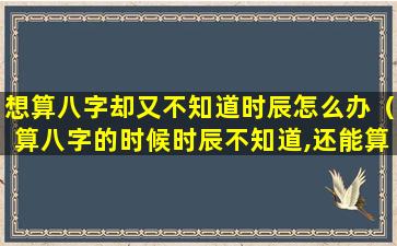 想算八字却又不知道时辰怎么办（算八字的时候时辰不知道,还能算吗）