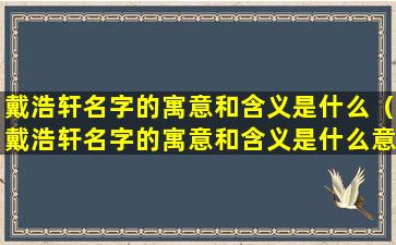 戴浩轩名字的寓意和含义是什么（戴浩轩名字的寓意和含义是什么意思）