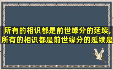 所有的相识都是前世缘分的延续,所有的相识都是前世缘分的延续是什么歌