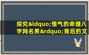 探究“怪气的命理八字网名男”背后的文化现象与心理动因