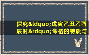 探究“戊寅乙丑乙酉辰时”命格的特质与影响