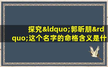 探究“郭昕朋”这个名字的命格含义是什么