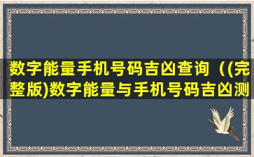 数字能量手机号码吉凶查询（(完整版)数字能量与手机号码吉凶测试与选择）