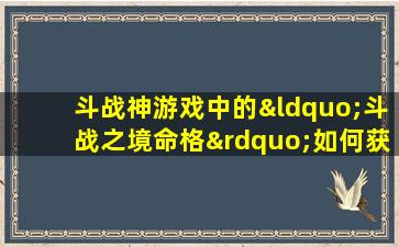 斗战神游戏中的“斗战之境命格”如何获取