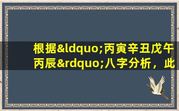 根据“丙寅辛丑戊午丙辰”八字分析，此命格有何特点