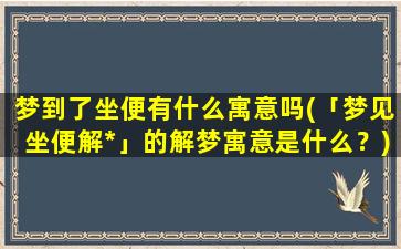 梦到了坐便有什么寓意吗(「梦见坐便解*」的解梦寓意是什么？)