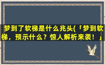 梦到了软梯是什么兆头(「梦到软梯，预示什么？惊人解析来袭！」)