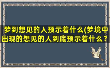 梦到想见的人预示着什么(梦境中出现的想见的人到底预示着什么？)