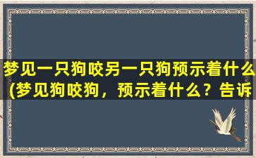 梦见一只狗咬另一只狗预示着什么(梦见狗咬狗，预示着什么？告诉你一手解读！)