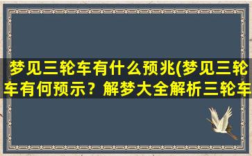 梦见三轮车有什么预兆(梦见三轮车有何预示？解梦大全解析三轮车的涵义)