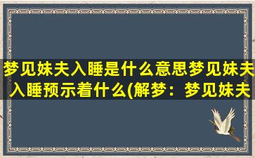 梦见妹夫入睡是什么意思梦见妹夫入睡预示着什么(解梦：梦见妹夫入睡的含义及预示)