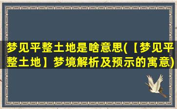 梦见平整土地是啥意思(【梦见平整土地】梦境解析及预示的寓意)