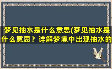 梦见抽水是什么意思(梦见抽水是什么意思？详解梦境中出现抽水的含义)