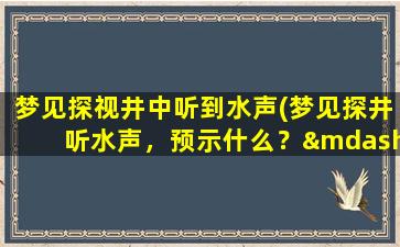 梦见探视井中听到水声(梦见探井听水声，预示什么？——解梦大全)