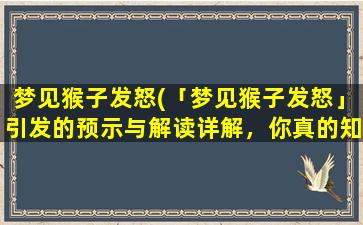 梦见猴子发怒(「梦见猴子发怒」引发的预示与解读详解，你真的知道吗？)