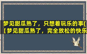 梦见甜瓜熟了，只想着玩乐的事(【梦见甜瓜熟了，完全放松的快乐时光】)