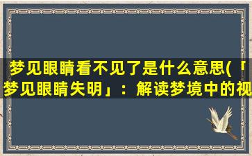 梦见眼睛看不见了是什么意思(「梦见眼睛失明」：解读梦境中的视觉障碍)