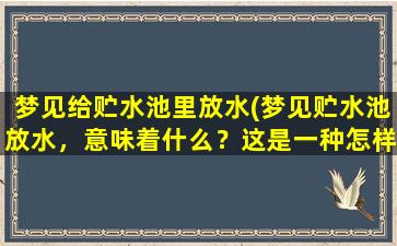 梦见给贮水池里放水(梦见贮水池放水，意味着什么？这是一种怎样的象征？)