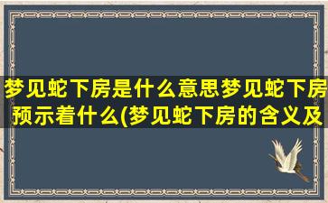 梦见蛇下房是什么意思梦见蛇下房预示着什么(梦见蛇下房的含义及预示是什么？)