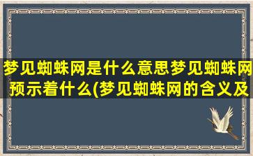 梦见蜘蛛网是什么意思梦见蜘蛛网预示着什么(梦见蜘蛛网的含义及预示，解梦大全详解)