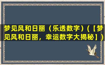 梦见风和日丽（乐透数字）(【梦见风和日丽，幸运数字大揭秘】)