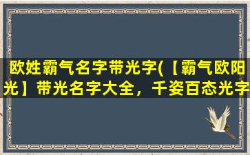 欧姓霸气名字带光字(【霸气欧阳光】带光名字大全，千姿百态光字解析及寓意详细解读！)