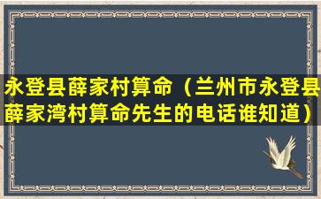 永登县薛家村算命（兰州市永登县薛家湾村算命先生的电话谁知道）