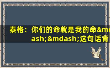 泰格：你们的命就是我的命——这句话背后的深刻含义是什么