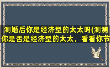 测婚后你是经济型的太太吗(测测你是否是经济型的太太，看看你节省开支的本事有多大)