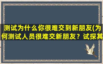 测试为什么你很难交到新朋友(为何测试人员很难交新朋友？试探其中原因与解决方法)