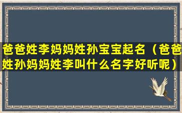 爸爸姓李妈妈姓孙宝宝起名（爸爸姓孙妈妈姓李叫什么名字好听呢）