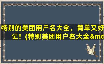 特别的美团用户名大全，简单又好记！(特别美团用户名大全——简单易记的用户名推荐！)