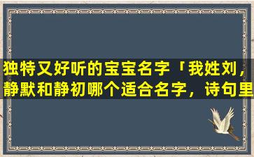 独特又好听的宝宝名字「我姓刘，静默和静初哪个适合名字，诗句里面的，有好的可以推荐吗」