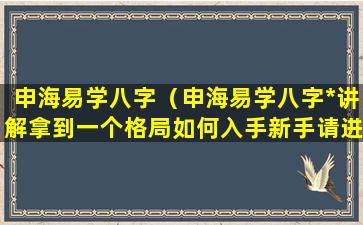 申海易学八字（申海易学八字*讲解拿到一个格局如何入手新手请进）