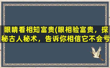 眼睛看相知富贵(眼相验富贵，探秘古人秘术，告诉你相信它不会亏)