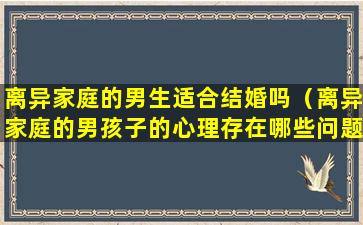 离异家庭的男生适合结婚吗（离异家庭的男孩子的心理存在哪些问题）