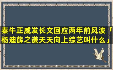 秦牛正威发长文回应两年前风波「杨迪薛之谦天天向上综艺叫什么」