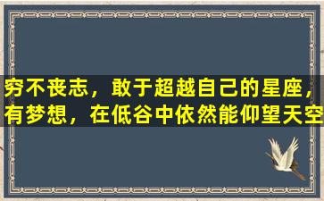 穷不丧志，敢于超越自己的星座，有梦想，在低谷中依然能仰望天空(None）