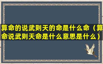 算命的说武则天的命是什么命（算命说武则天命是什么意思是什么）