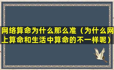 网络算命为什么那么准（为什么网上算命和生活中算命的不一样呢）