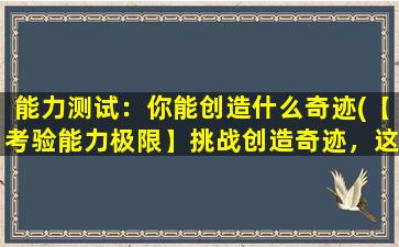 能力测试：你能创造什么奇迹(【考验能力极限】挑战创造奇迹，这些人如何激发内部潜力？)