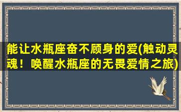 能让水瓶座奋不顾身的爱(触动灵魂！唤醒水瓶座的无畏爱情之旅)