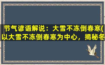 节气谚语解说：大雪不冻倒春寒(以大雪不冻倒春寒为中心，揭秘冬季防寒秘技，让你告别冻寒症！)