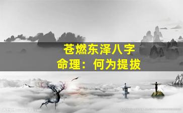 苍燃东泽八字命理：何为提拔