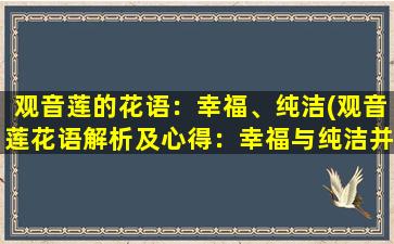 观音莲的花语：幸福、纯洁(观音莲花语解析及心得：幸福与纯洁并蓄，开启内心的净土)