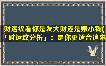 财运纹看你是发大财还是赚小钱(「财运纹分析」：是你更适合追求小钱还是大富翁？)