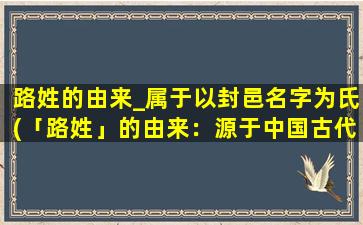 路姓的由来_属于以封邑名字为氏(「路姓」的由来：源于中国古代以封邑名字为氏的风俗传统。)