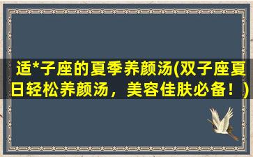 适*子座的夏季养颜汤(双子座夏日轻松养颜汤，美容佳肤必备！)