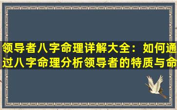 领导者八字命理详解大全：如何通过八字命理分析领导者的特质与命运